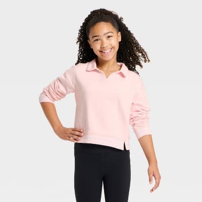 Girls' Washed French Terry Pullover Sweatshirt - All In Motion™ Pink M