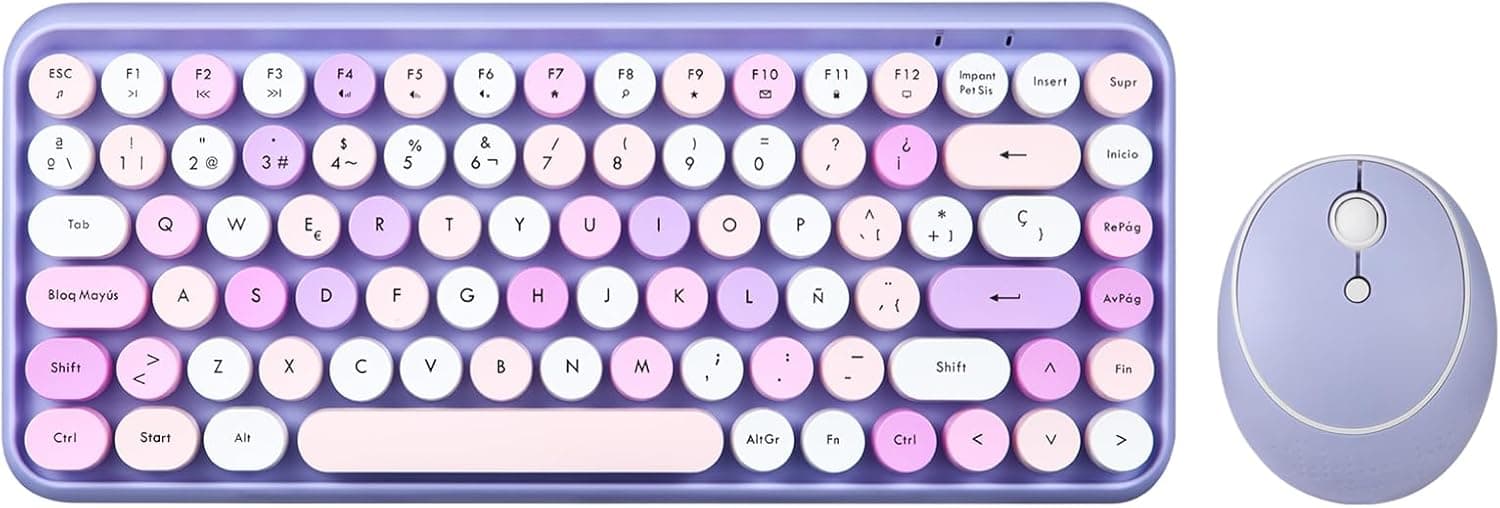 Retro Wireless Mouse and Keyboard Set - Pastel Purple