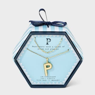 14K Gold Dipped Cubic Zirconia Duo P Initial Multi-Strand Necklace - A New Day™ Gold