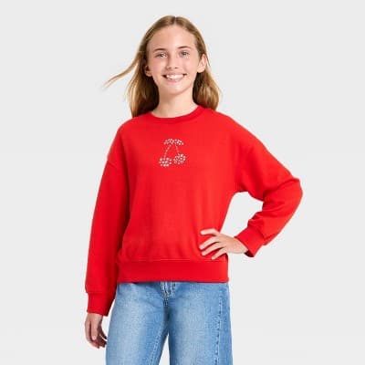 Girls' French Terry Valentine's Day Pullover Sweatshirt - Cat & Jack™ Red M