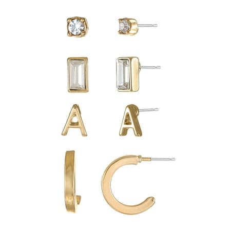 Time and Tru Goldtone Initial Letter Earring Set, 4 pairs, Letter A