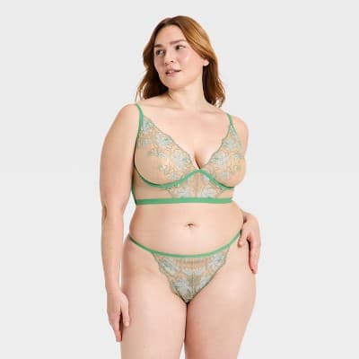 Women's Embroidery Lace Lingerie Corset & Thong Set - Auden™ Green XXL