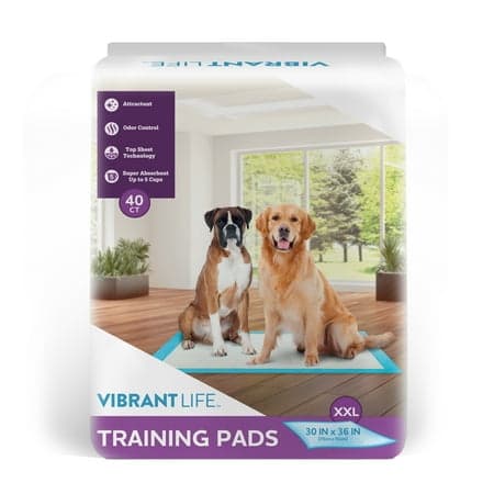 Vibrant Life Training Pads – Super Absorbent, Leak Proof, & Fast Dry Dog and Puppy Pee Pads – XXL 30 in x 36 in, 40 Count