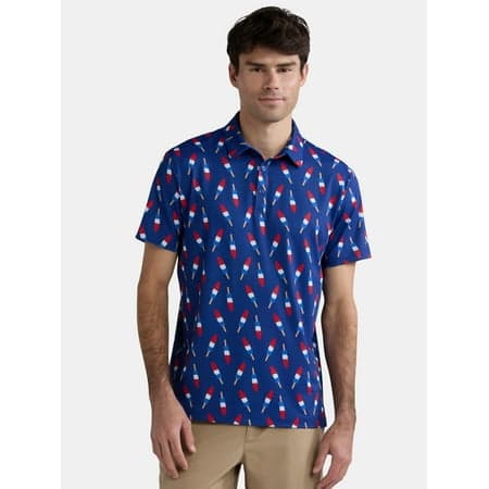 Birdie Bound Men's and Big & Tall Firecracker Popsicle Print Polo Top, Sizes XS-4XLT
