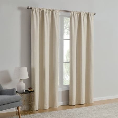 Mainstays Iris Linen Look 100% Blackout Curtain Panel Pair, Set of 2 Room Darkening Drapes for Bedroom, Beige, 37"W x 84"L