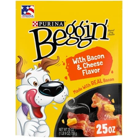 Purina Beggin' Strips Dog Treats with Real Bacon & Cheese Flavors Tender Chews, 25 oz Pouch