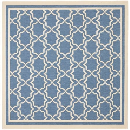 SAFAVIEH Courtyard Allison Geometric Bordered Indoor/Outdoor Area Rug, 6'7" x 6'7" Square, Blue/Beige