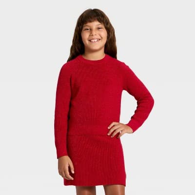 Girls' Pullover Sweater - Cat & Jack™ Dark Red M