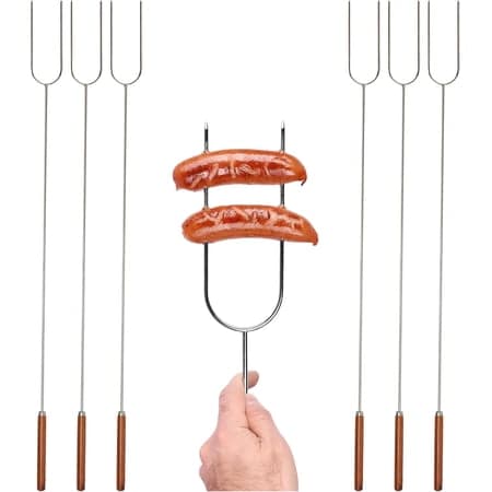 Coghlan's Camp Forks 6-Pack – 40" Solid Steel, Marshmallow Sticks with Wooden Handles | Heavy-Duty Camping Essentials for Fire Pit Roasting, BBQ Grilling & Outdoor Cooking