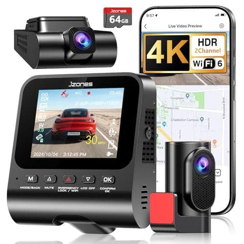 Jzones 2-Channel 4K Front and 1080p Rear Dash Cam