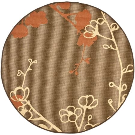 SAFAVIEH Courtyard Christian Floral Indoor/Outdoor Area Rug, Brown Natural/Terracotta, 6'7" x 6'7" Round