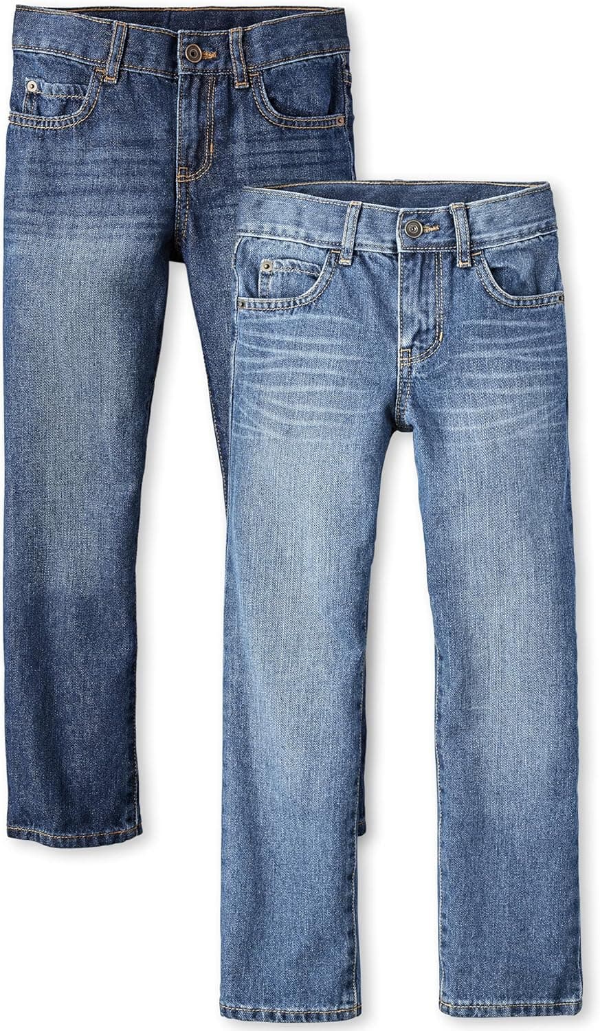 The Children's Place Boys Basic Straight Leg Jeans,Carbon Wash/Dk Juptier 2 Pack,12