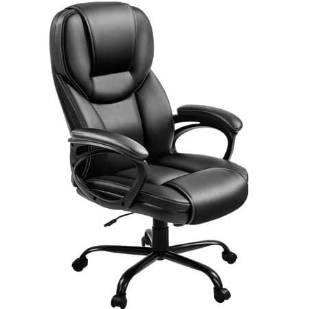Alden Design Faux Leather Swivel Office Chair with Ergonomic High Back for Home Office, Black