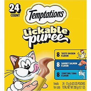 Select Accts: 24-Ct 0.42-Oz Temptations Puree Lickable Cat Treats (various) $5.30 w/ S&S