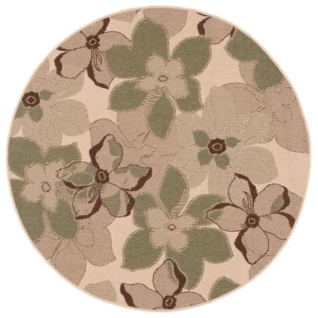 SAFAVIEH Courtyard Qendro Floral Indoor/Outdoor Area Rug, Natural Brown/Olive, 5'3" x 5'3" Round