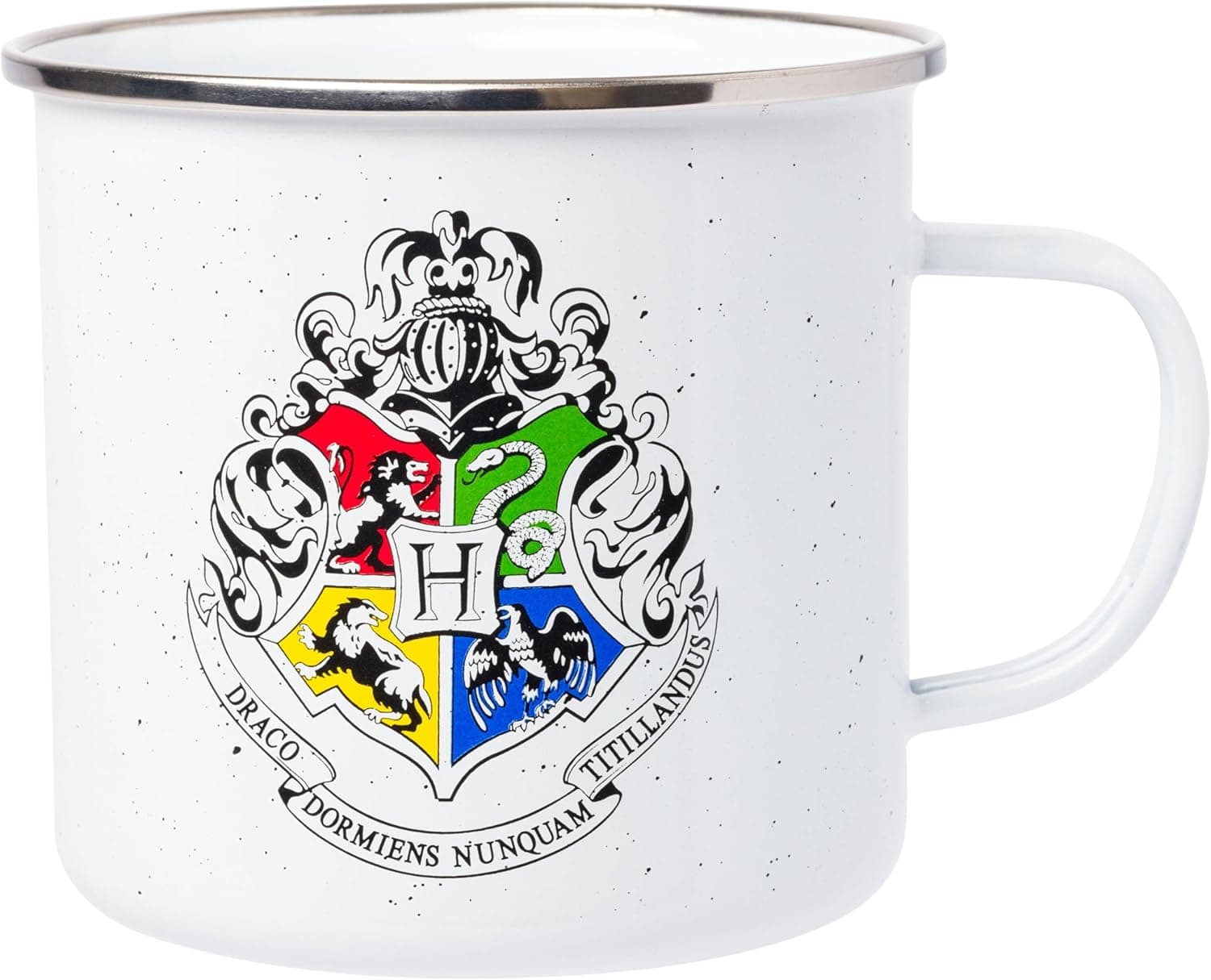 Silver Buffalo Harry Potter Hogwarts School of Witchcraft and Wizardry House Crest Gryffindor, Slytherin, Hufflepuff, and Ravenclaw Enamel Camper Mug, 21 Ounces