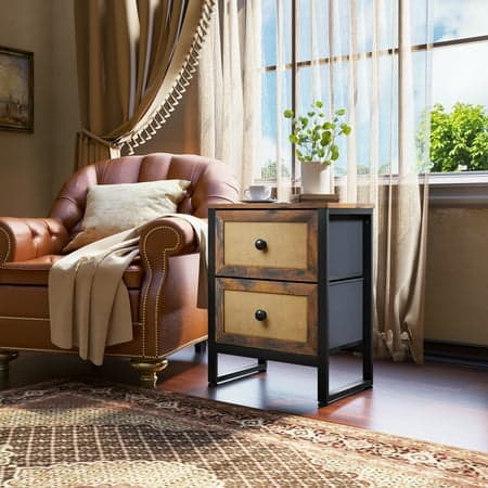 Dextrus Rattan Nightstand with 2 Drawers, Rustic Brown
