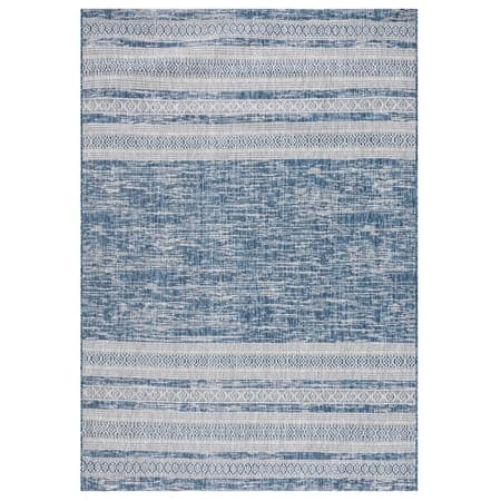 SAFAVIEH Courtyard Galen Striped Indoor/Outdoor Area Rug, Navy/Grey, 5'3" x 7'7"