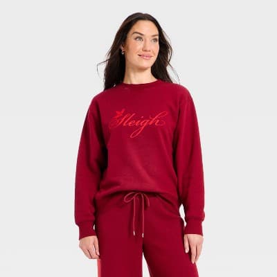Women's Holiday Knit Graphic Pullover Sweatshirt - Universal Thread™ Maroon S