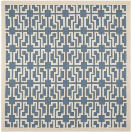 SAFAVIEH Courtyard Thurstan Geometric Indoor/Outdoor Area Rug, Blue/Beige, 7'10" x 7'10" Square