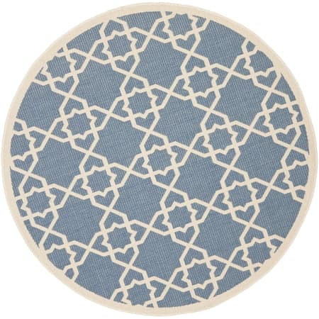 SAFAVIEH Courtyard Carol Geometric Indoor/Outdoor Area Rug, 5'3" x 5'3" Round, Blue/Beige