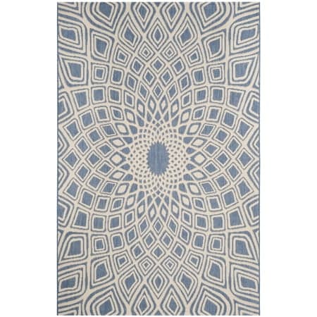 SAFAVIEH Courtyard Thane Nautical Indoor/Outdoor Area Rug, 5'3" x 7'7", Blue/Beige