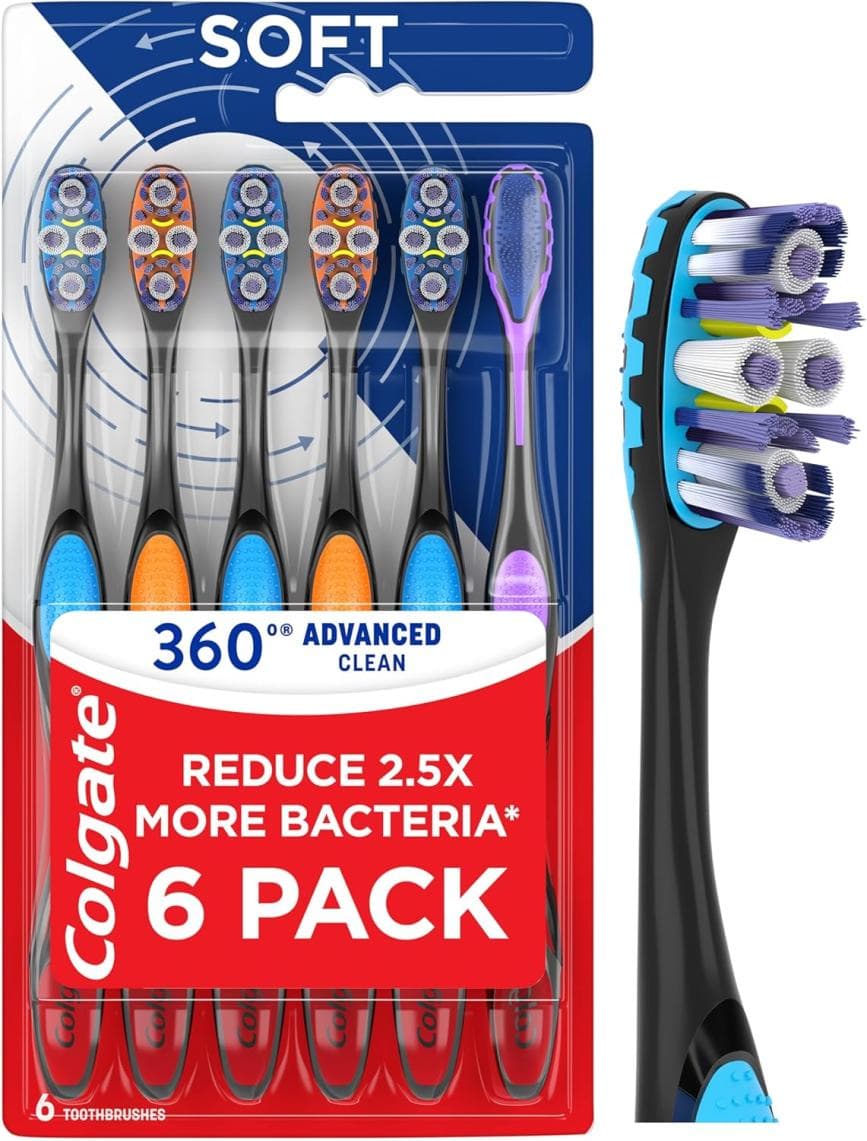 6-Pack Colgate 360 Advanced Clean Adult Soft Toothbrushes