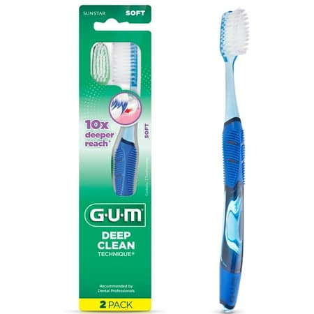 GUM Deep Clean Technique Toothbrush - Full Head - Soft Toothbrushes for Adults -Soft, Ultra Fine Tapered Bristles, Recommended by Dental Professionals, 2 Count