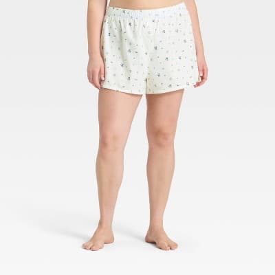 Women's Boxer Pajama Shorts - Wild Fable™ Cream Floral 1X