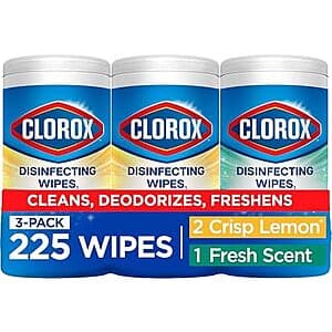 Clorox Disinfecting Wipes 3-Pack: Fresh & Lemon Scents for $10.55