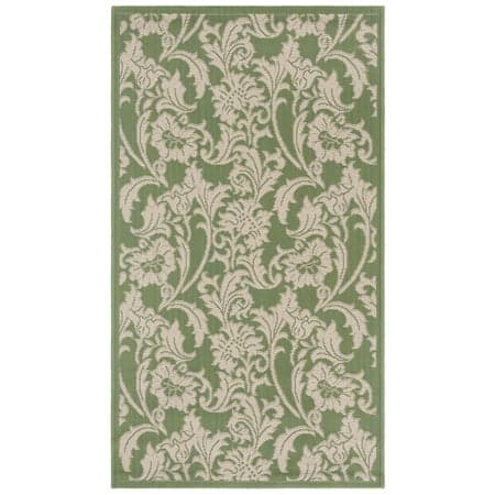 SAFAVIEH Courtyard Aubrey Floral Indoor/Outdoor Area Rug, Green/Creme, 5'3" x 7'7"