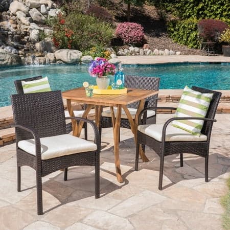 Noble House Hartford 5 Piece Wood Top Patio Dining Set in Teak