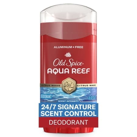 Old Spice Men's Aluminum Free Deodorant, Invisible Solid Stick, Aqua Reef, 3.0 oz