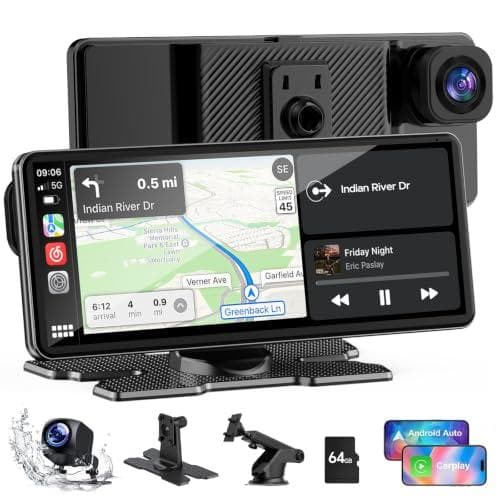 Dual Dash Cam with 6.86-inch CarPlay Screen and 2.5K/1080p Cameras