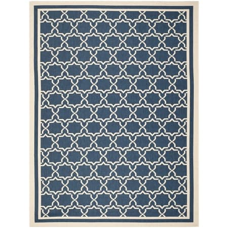 SAFAVIEH Courtyard Allison Geometric Bordered Indoor/Outdoor Area Rug, 9' x 12', Navy/Beige
