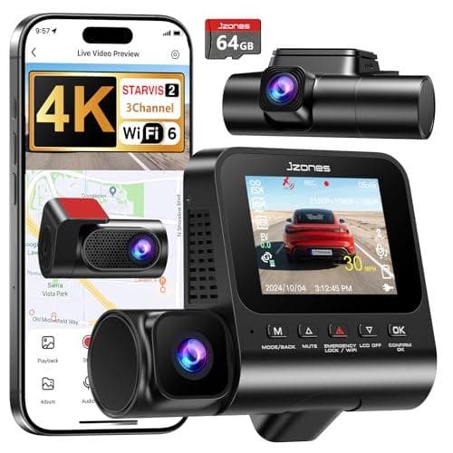Jzones 4K 3-Channel Front and Rear Dash Cam