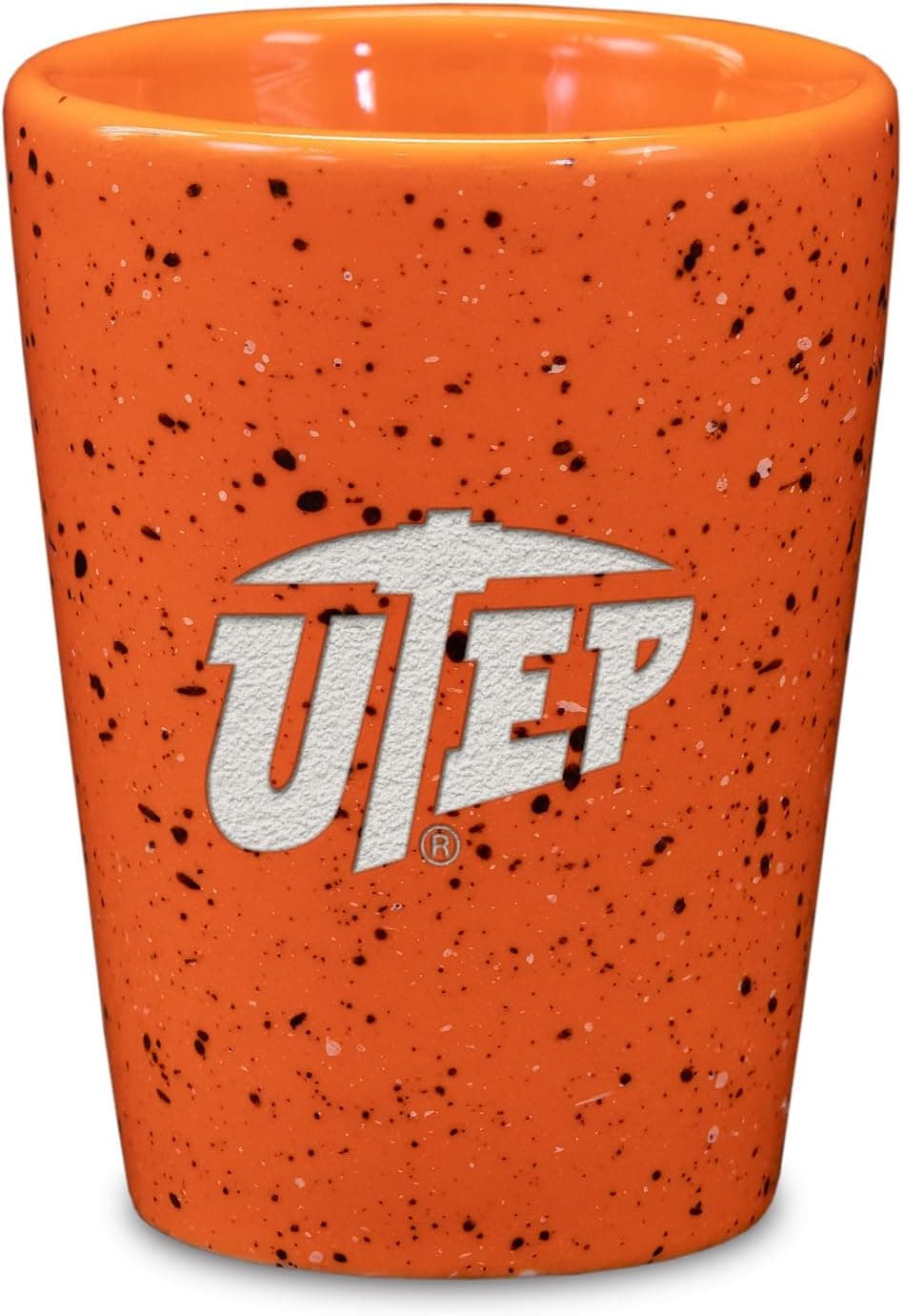 Rico Industries NCAA Texas-El Paso Miners - UTEP 2oz Ceramic Shot Glass for Fans, Laser Engraved In Team Color Single Shot Glass