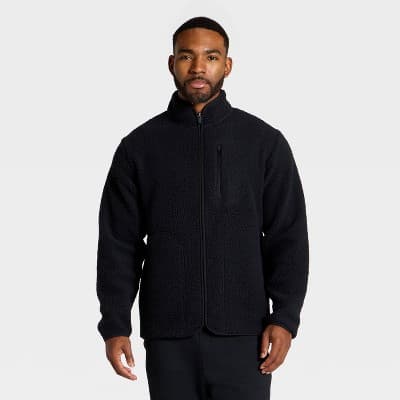 Men's High Pile Fleece Full Zip Sweatshirt - All In Motion™ Black XS