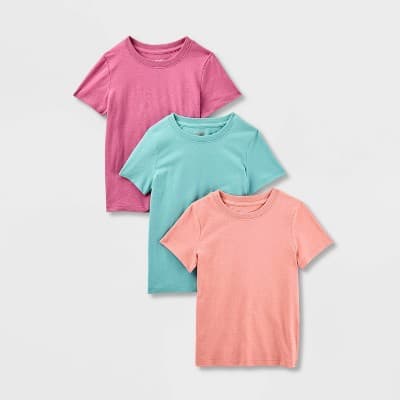 Toddler Girls' 3pk Short Sleeve Solid T-Shirt - Cat & Jack™ Rose Pink/Ocean Green/Dusty Coral 18M