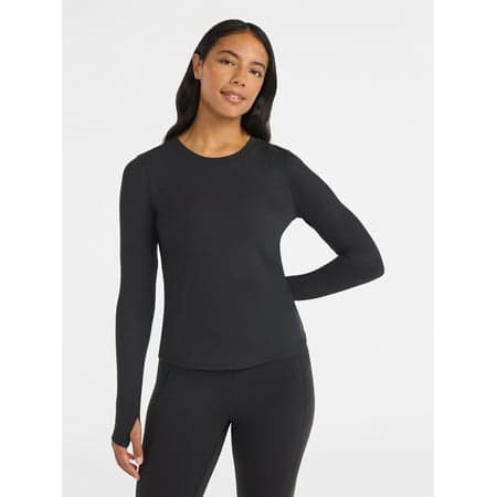 Avia Women's and Women's Plus Rib Seamed Long Sleeve Tee, Sizes XS-4X