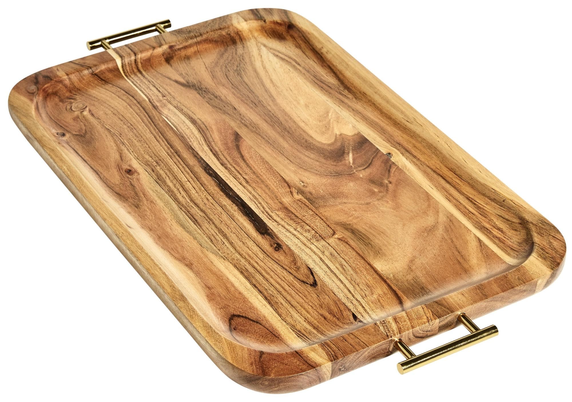 Better Homes & Gardens Acacia Wood Tray with Gold Handles at Walmart