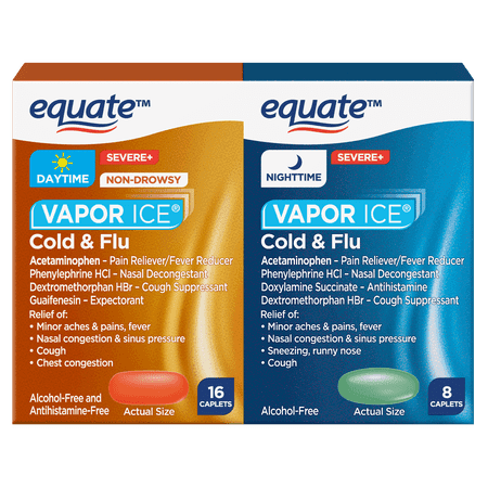 Equate Vapor Ice® Severe Cold and Flu Combo Pack, Day & Night Caplets, 24ct