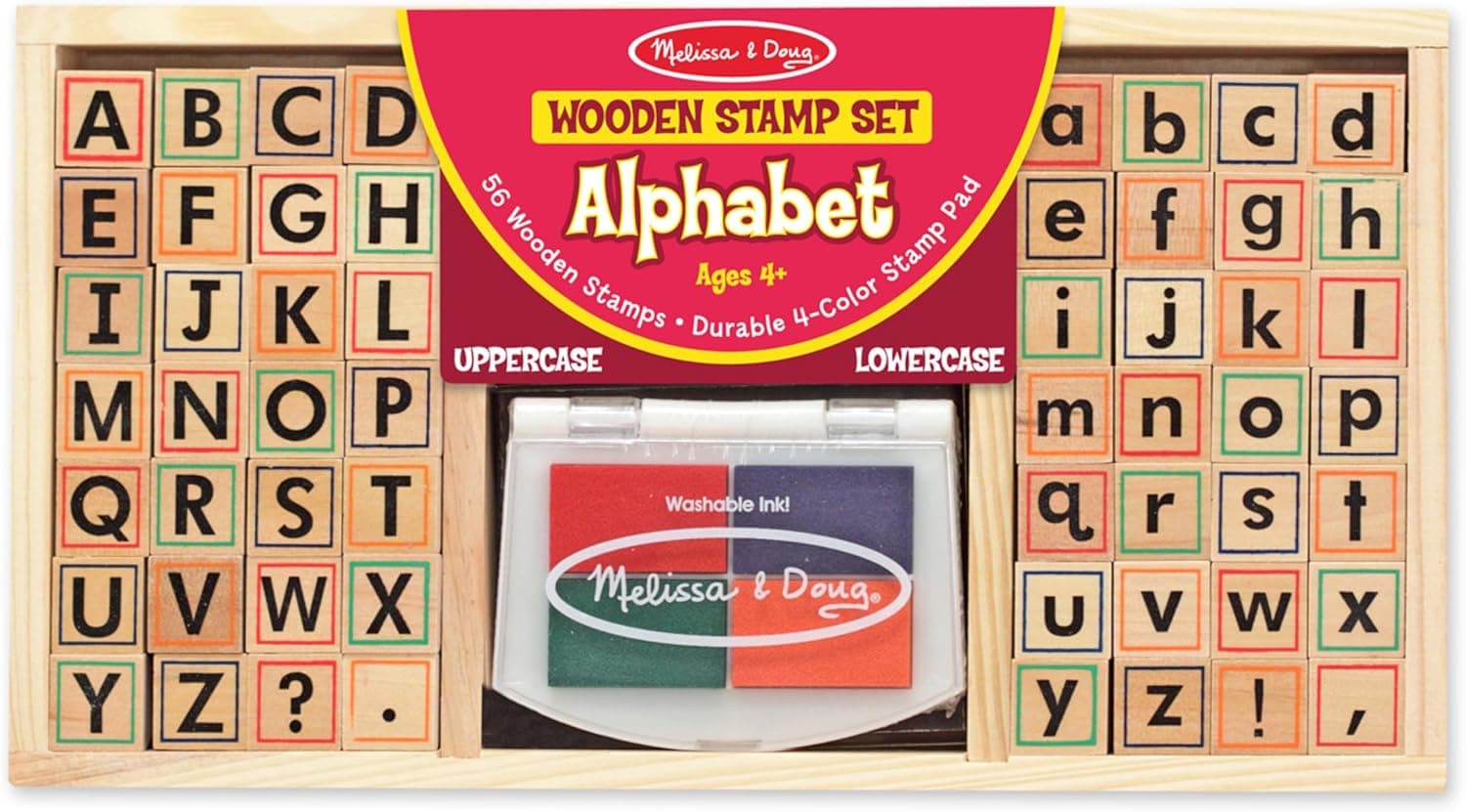 Melissa & Doug Wooden Alphabet Stamp Set - 56 Stamps for Kids