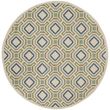 SAFAVIEH Veranda Jantar Geometric Indoor/Outdoor Area Rug, 6'7" x 6'7" Round, Cream/Green