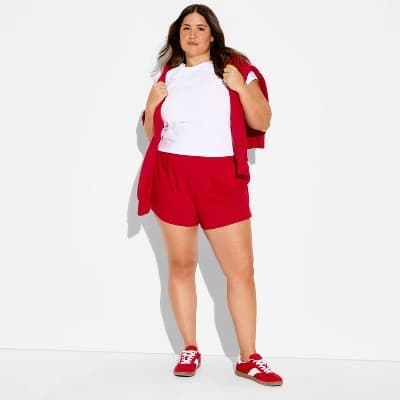 Women's Campus Mid-Rise Pull-On Shorts - Wild Fable™ Red 1X