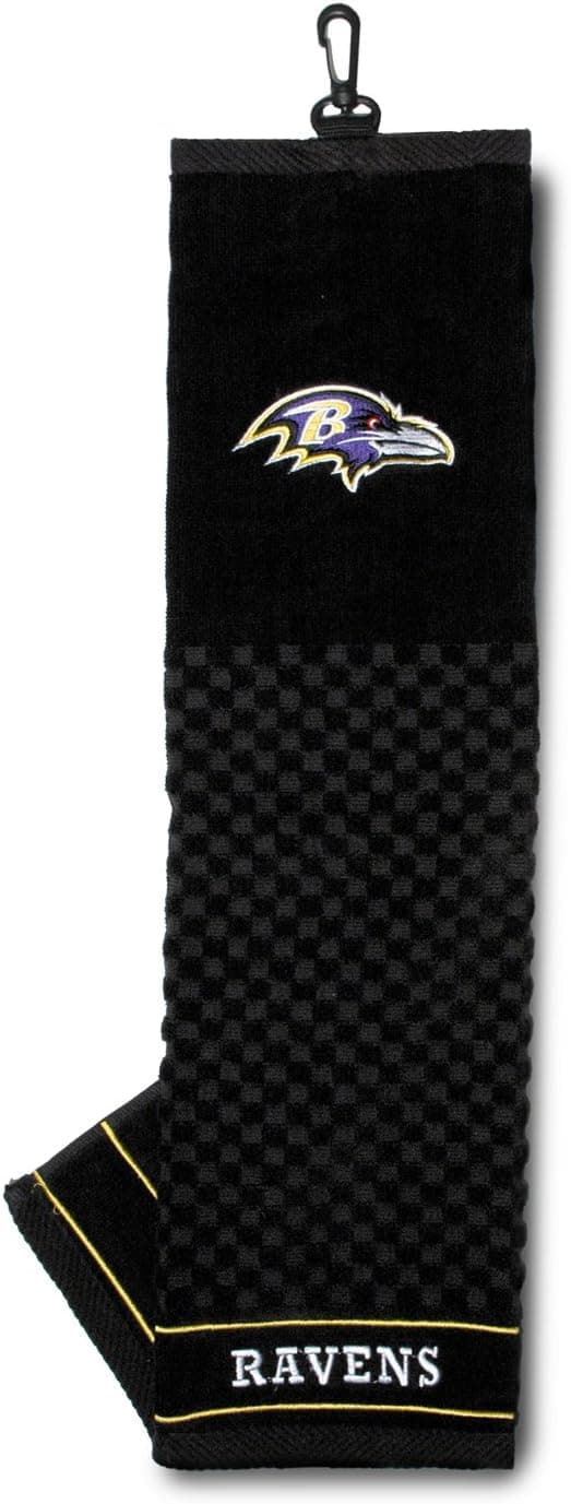 Team Golf NFL Baltimore Ravens Embroidered Golf Towel Embroidered Golf Towel, Checkered Scrubber Design, Embroidered Logo