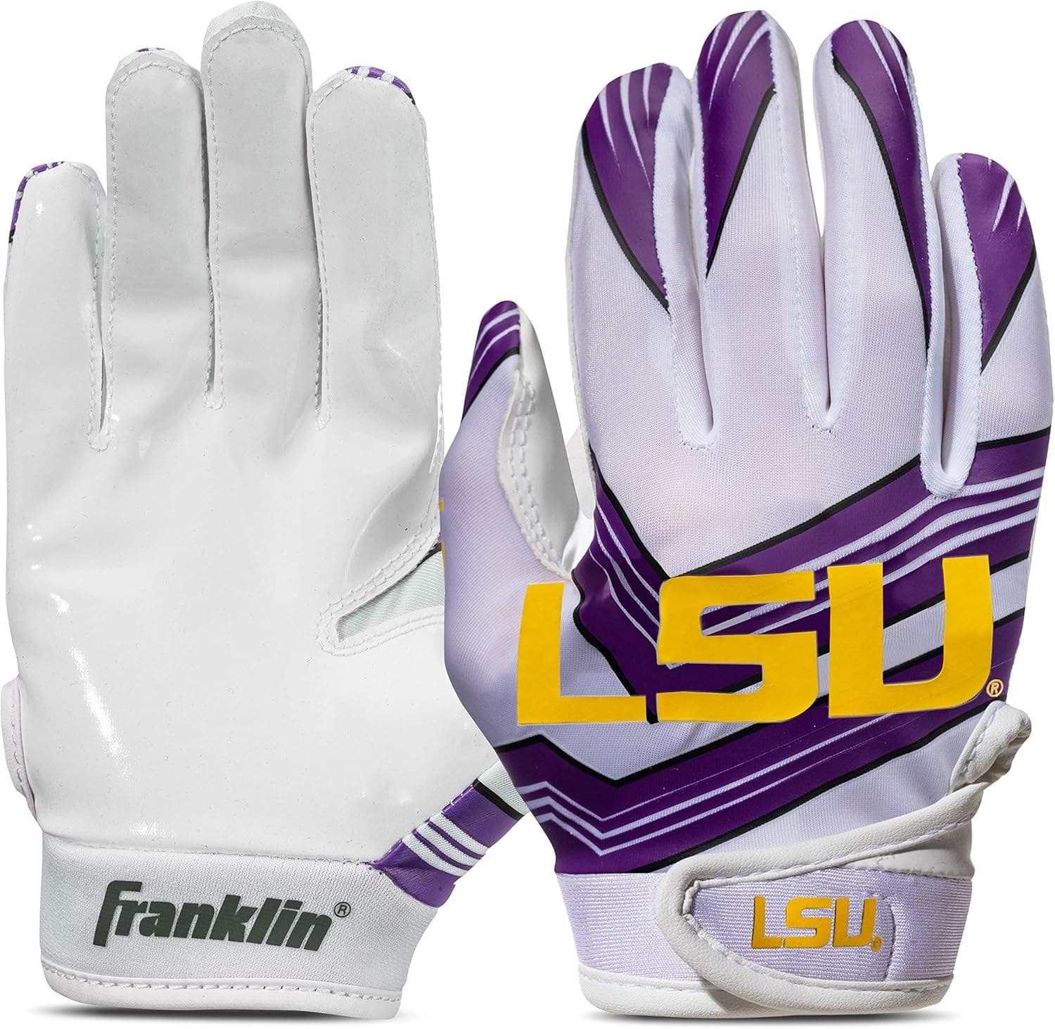 LSU Youth Football Receiver Gloves - Silicone Palm, NCAA Logos