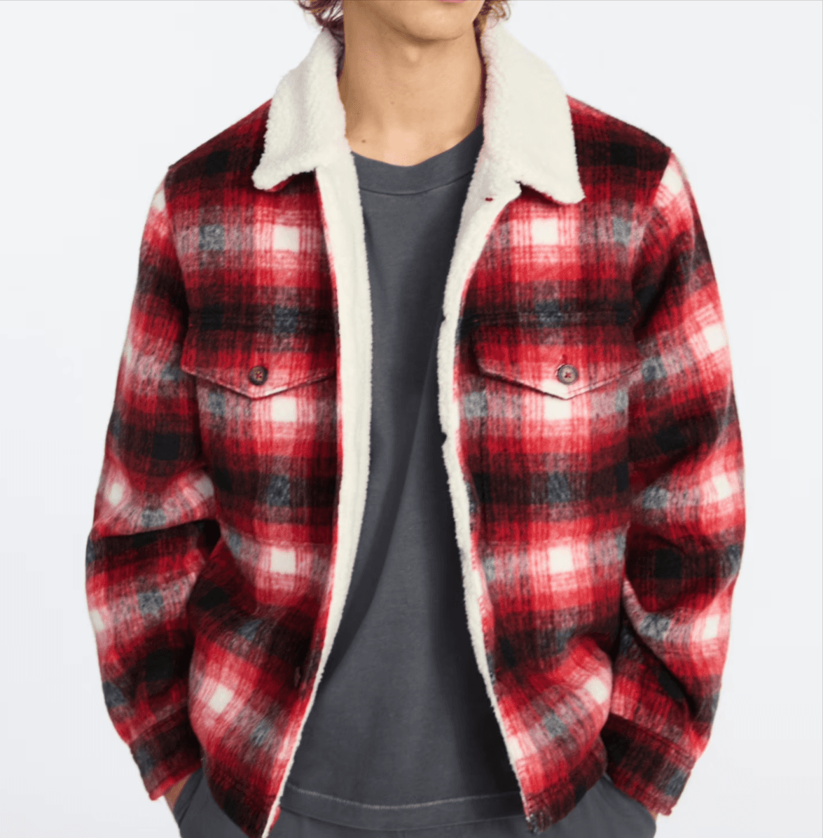 No Boundaries High-Pile Fleece Lined Plaid Overshirt (41% Off)