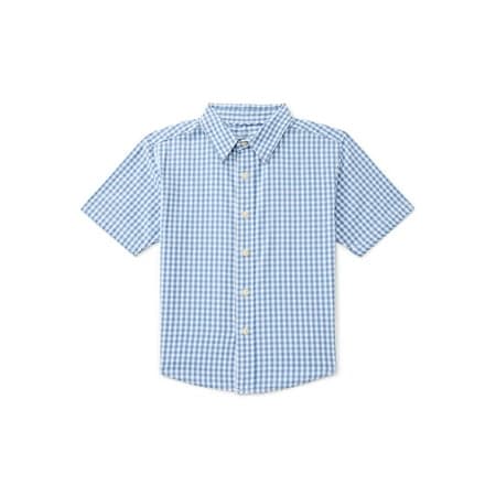 Wonder Nation Boys Cotton Button Down Shirt with Short Sleeves, Sizes 4/5-18 & Husky