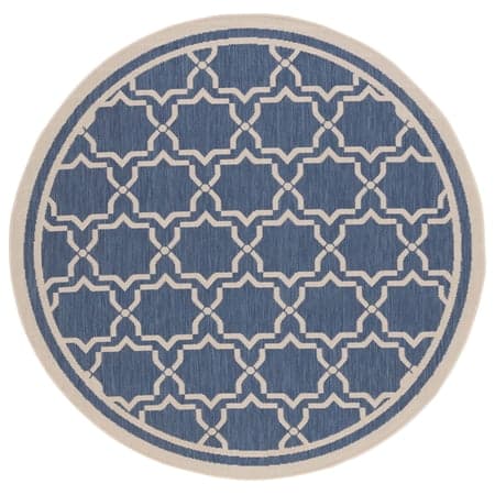 SAFAVIEH Courtyard Allison Geometric Bordered Indoor/Outdoor Area Rug, 5'3" x 5'3" Round, Blue/Beige